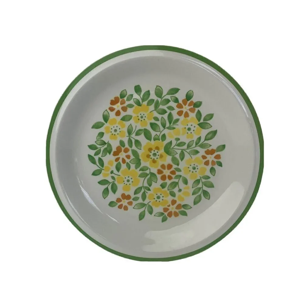 JCPenney Ironstone Dinner Plate Floral Yellow Orange Green MCM 12” Japan